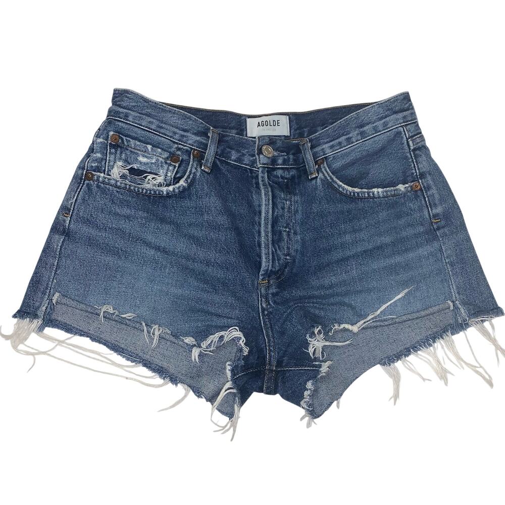 AGOLDE Medium Blue Mid-Rise Cutoff Denim Shorts Size 26